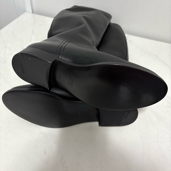 Prada Black Leather Pull On Riding Boots Size 38.5 Designer Preppy Equestrian - Picture 9 of 10